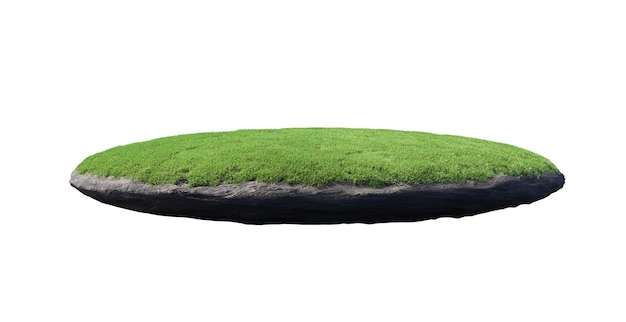 A round green floating island with a green patch of grass on it.