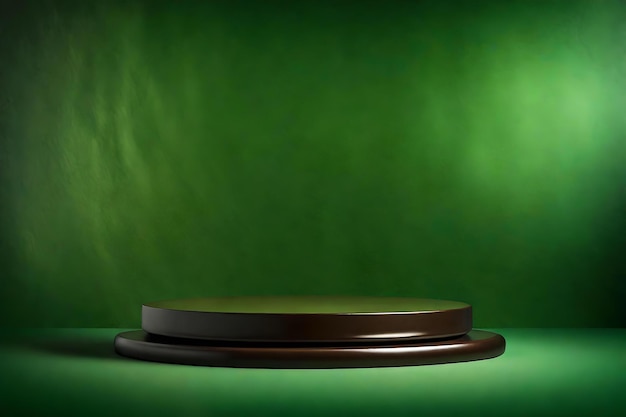 Round green podium close shot iridescent background studio with carob high quality