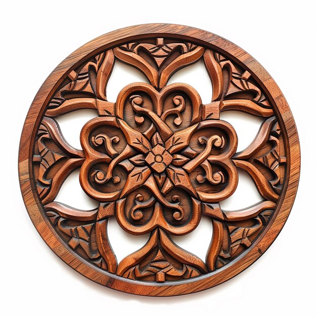 Round handmade Celtic wooden mandala AI Generative