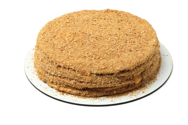 Round honey cake isolated on white background