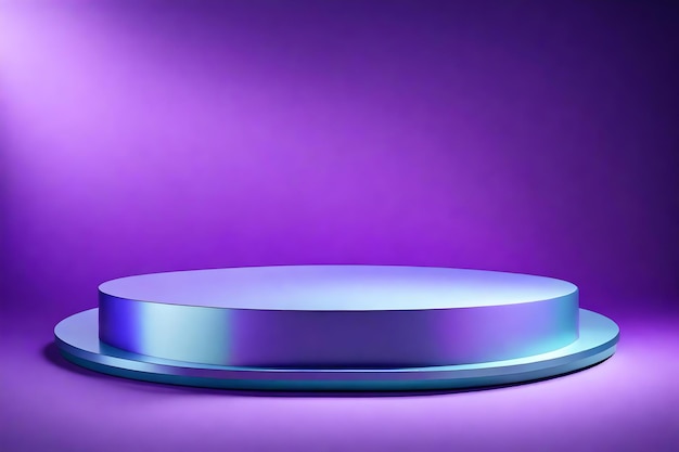 Round iridescent podium close shot purple background studio with lucerne high quality