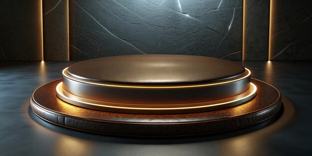 Round Leather Podium Illuminated Leather Pedestal