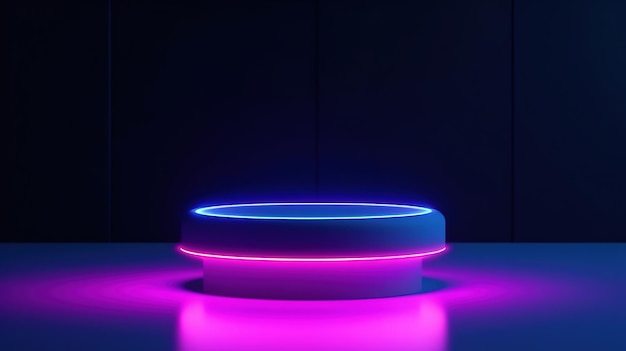 A round light with purple and blue lights on it