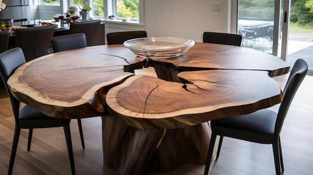 Round live edge dining table Interior design of modern house