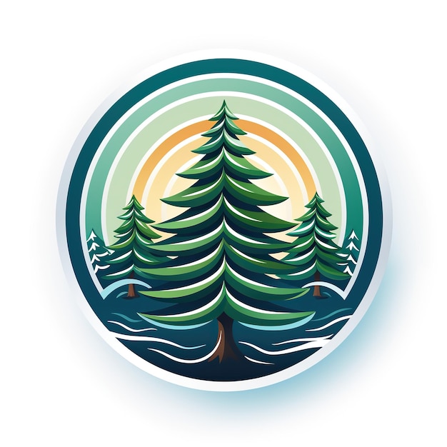 Photo round logo emblem symbol with a tree spruce pine forest on a white background