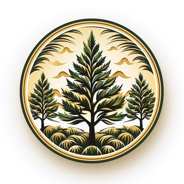 round logo emblem symbol with tree spruce pine forest on a white background