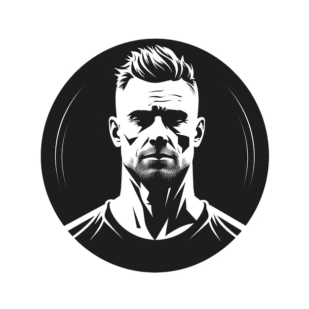 round logo emblem with a portrait of a male athlete bodybuilder on a white background