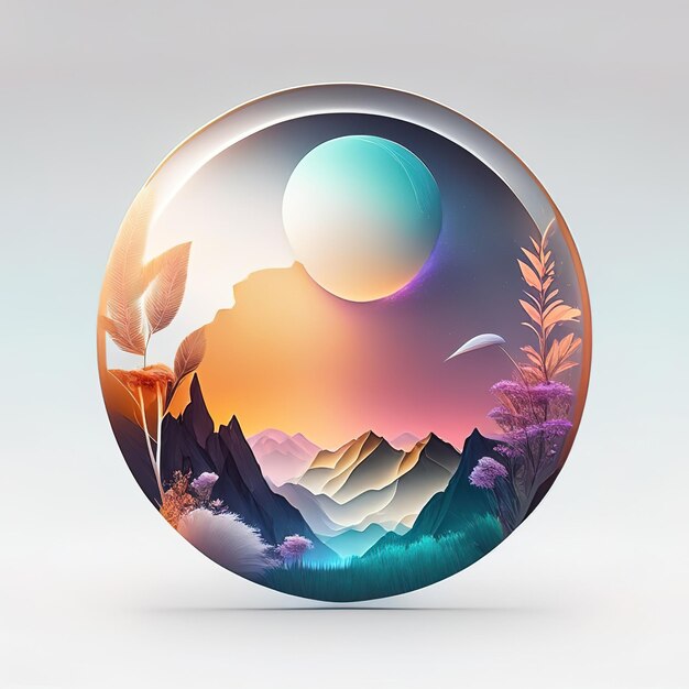 Round logo in nature with mountains and sunset generative ai