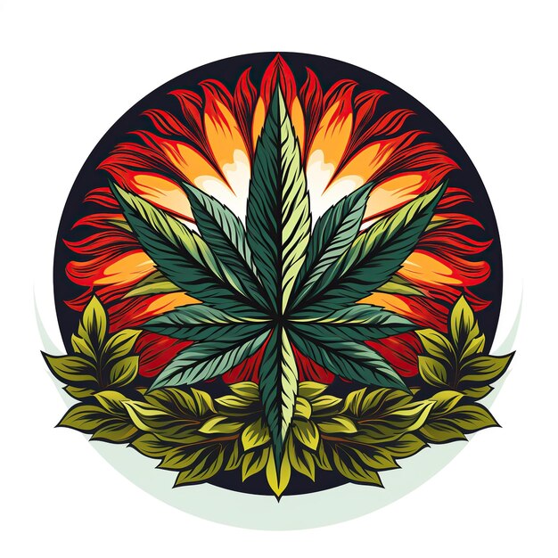 Photo round logo symbol with cannabis marijuana leaves on a white background for a legal store