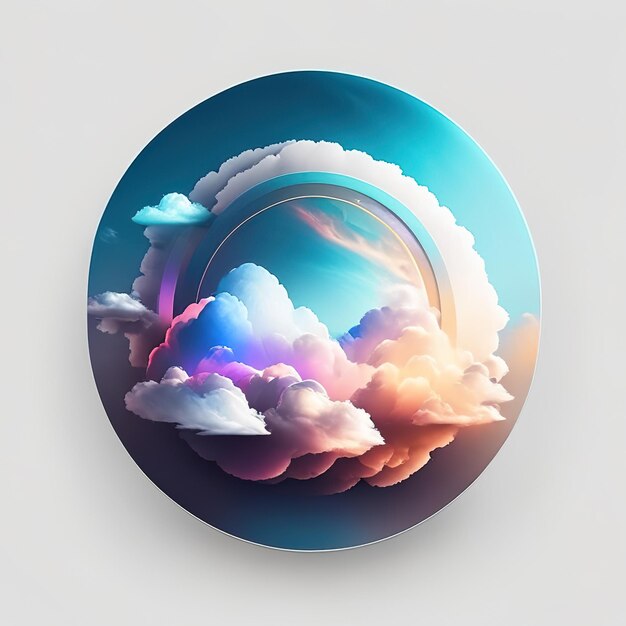 Round logo with 3d clouds in soft colors generative ai