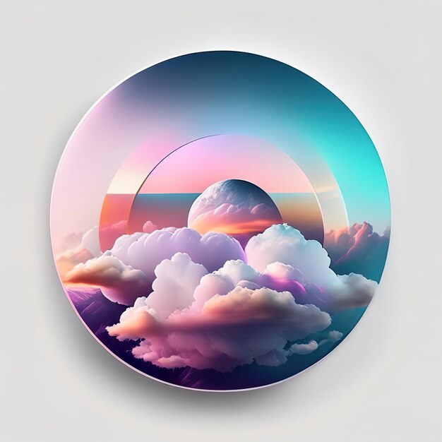 Round logo with 3d clouds in soft colors generative ai