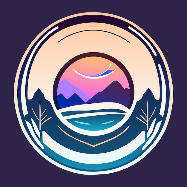 Photo round logo with nature with plants and mountains in soft colors generative ai