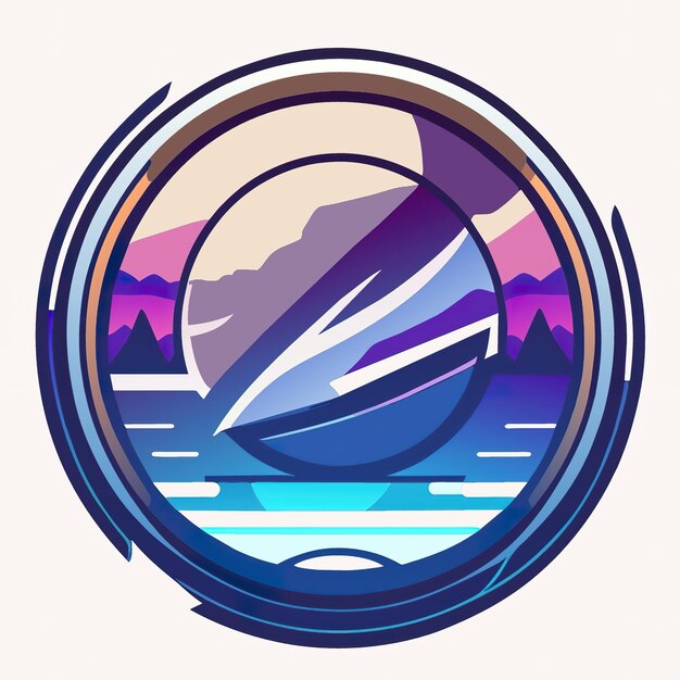 Round logo with nature with plants and mountains in soft colors Generative AI