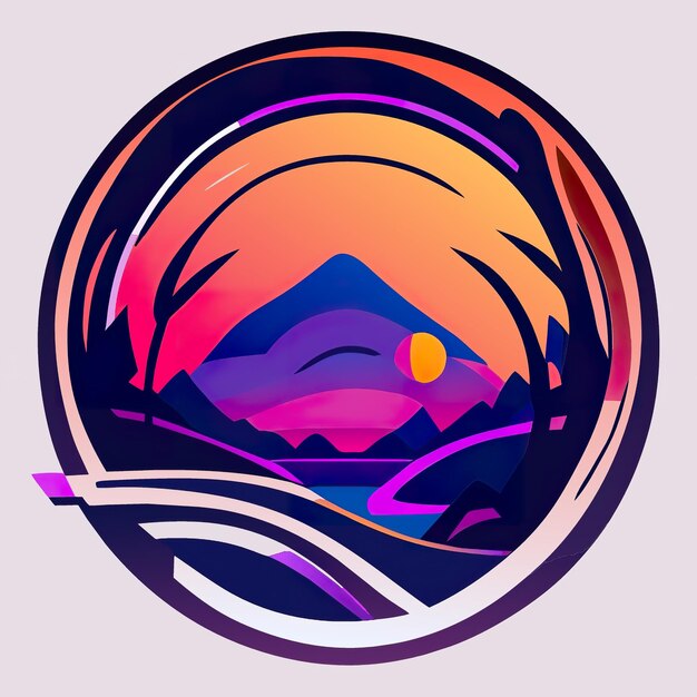 Photo round logo with nature with plants and mountains in soft colors generative ai