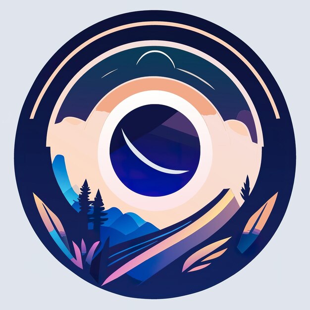 Photo round logo with nature with plants and mountains in soft colors generative ai