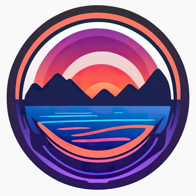 Photo round logo with nature with plants and mountains in soft colors generative ai