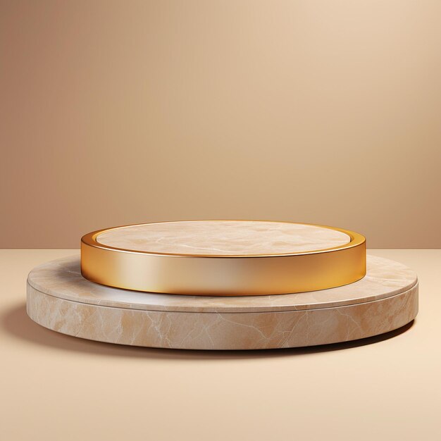 Round Marble Pedestal With A Gold Plate On It