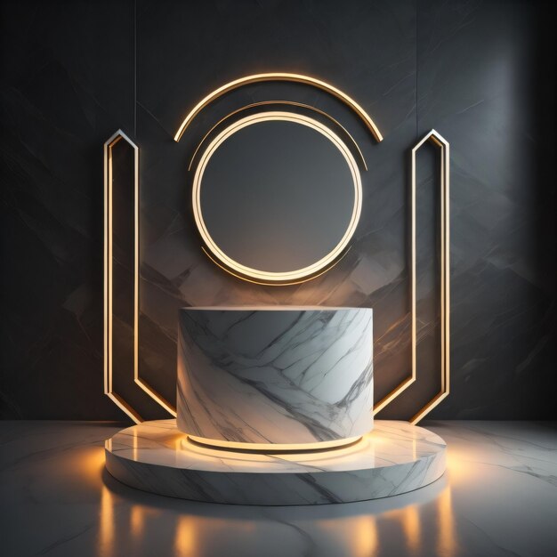 A round marble pedestal with a round mirror on it.