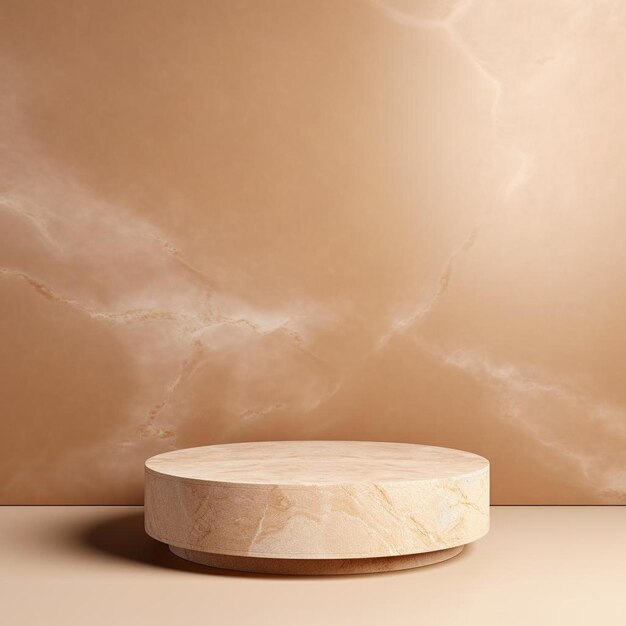 a round marble table on a beige background