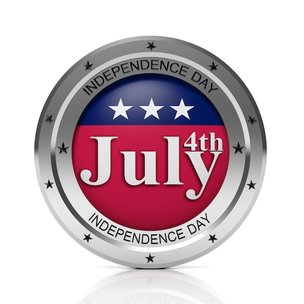 Round metallic 4th July badge isolated on white background