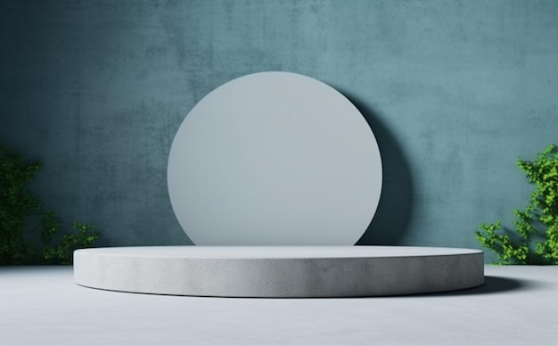 青い壁に丸い鏡と白い楕円形の物体