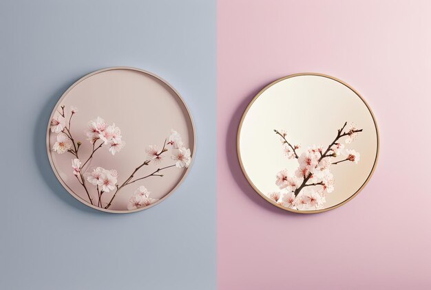 round mirror set over a pink and gray background