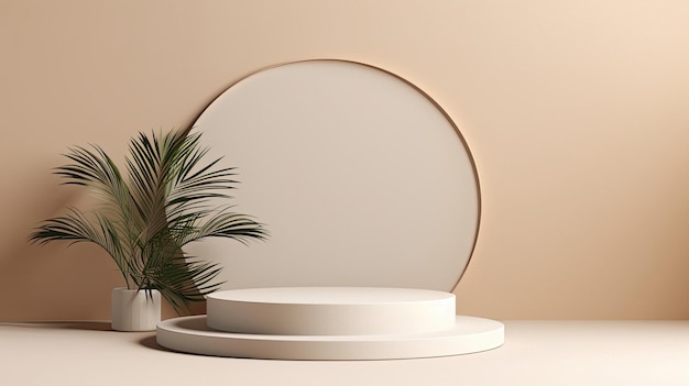 Photo a round mirror with a green plant in the corner