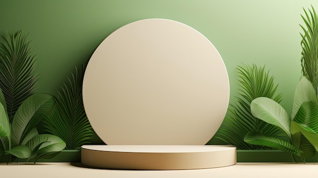 A round mirror with a palm tree on the top of it