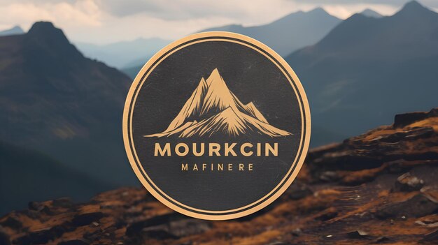 Photo round mountain logo design with mountain background