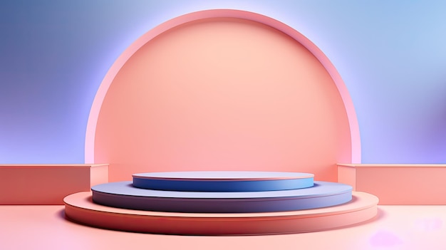 a round object with a blue and pink background.