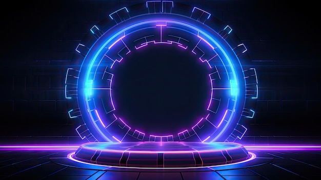 A round object with a circle of neon lights on it