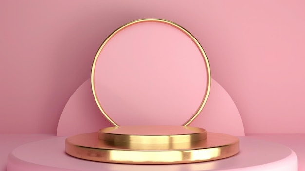 a round object with a gold ring on it is on a pink background