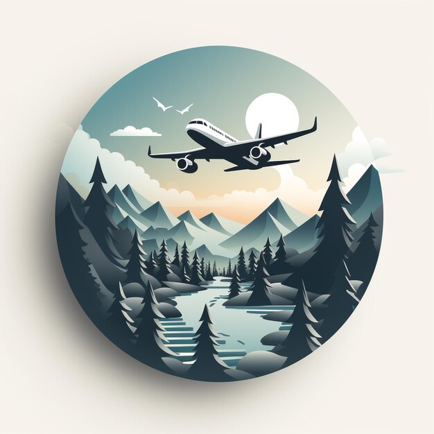 a round object with a picture of a plane flying over trees