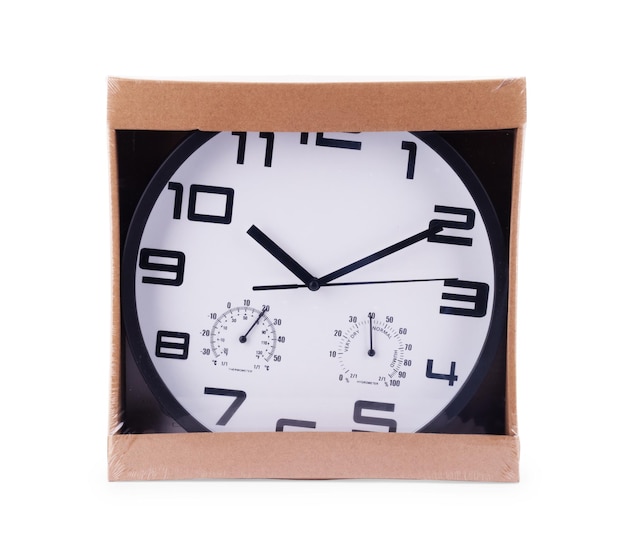 Round office clock on white background