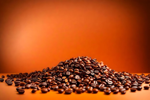 Round orange podium close shot background studio with coffee beans high quality