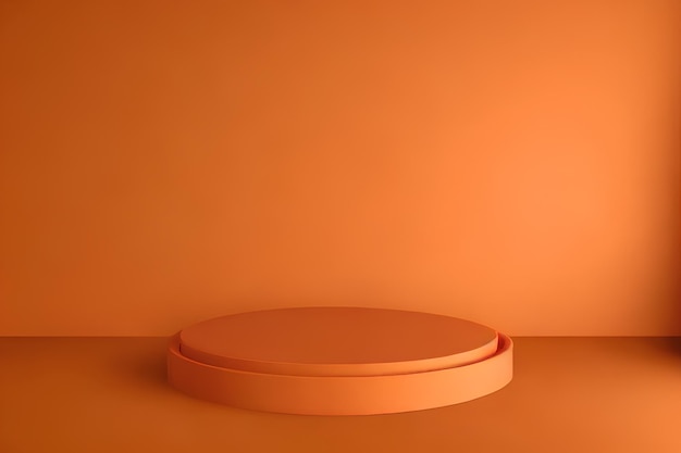 A round orange product podium with Orange wall at the the background