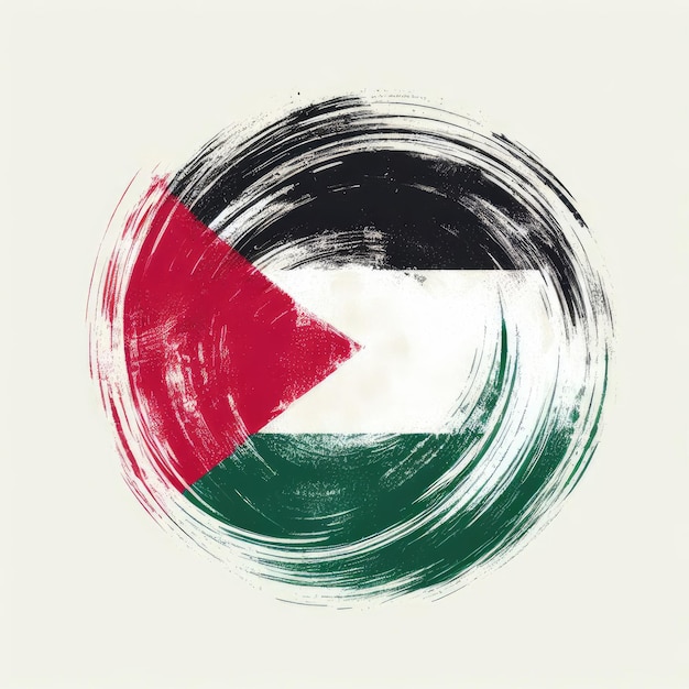 Round palestine flag icon painted with brush