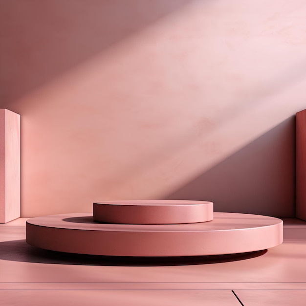 A round pedestal and a pink background 3d illustration