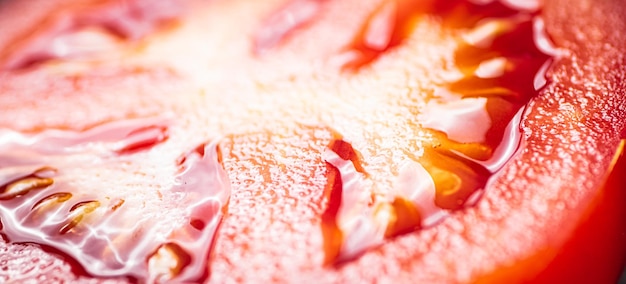 Foto un pezzo rotondo di sfondo a macroistruzione di pomodoro