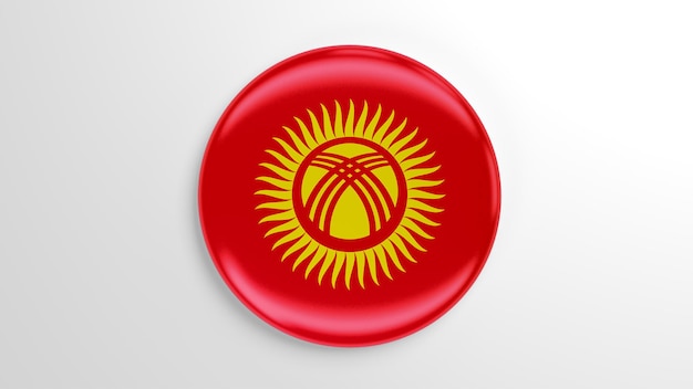 Round Pin Kyrgyzstan Flag 3D illustration