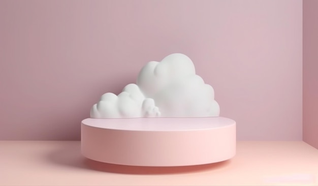 Круглый розовый подиум с облаком на нем.
