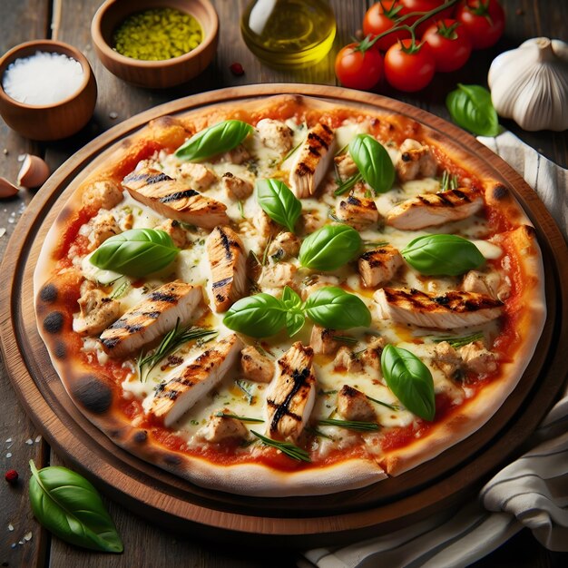 Round pizza with chicken