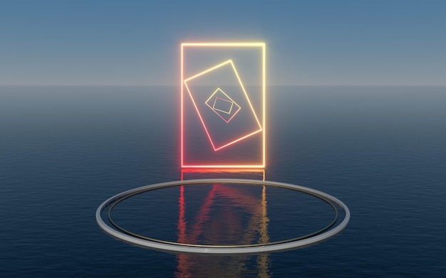 Round platform floating on the water surface 3d rendering