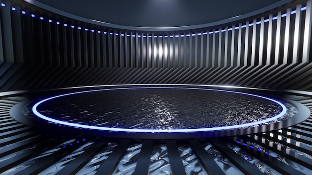 Round platform Virtual entertainment studio set background 3D Rendering