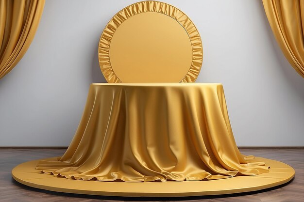 Photo round podium covered with golden cloth