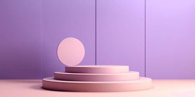 Круглый подиум на светло-фиолетовом фоне лавандового и сиреневого цветов, монохромный фон, генеративный