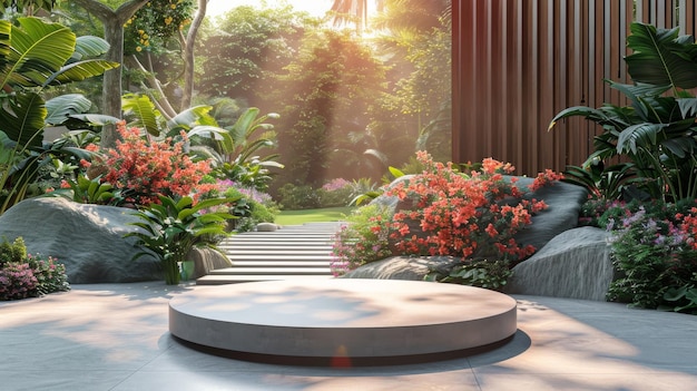 Round podium in the tropical garden