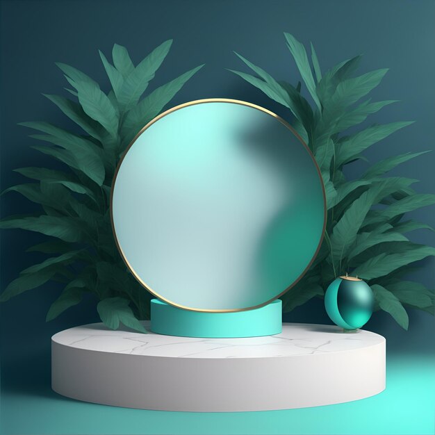 Round podium with beautiful leaves and colors AI generated