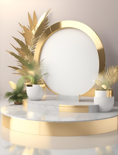 Round podium with beautiful leaves and colors AI generated