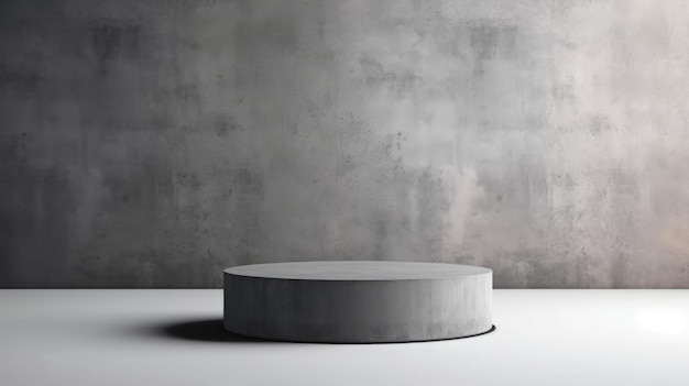 A round podium with a gray background and a gray wall.